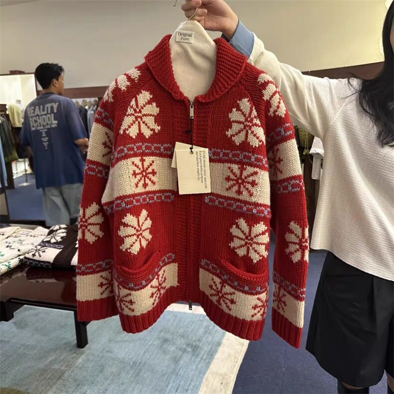 2025年秋季长袖粗针提花雪花外套,针织衫/毛衣,织己羊绒