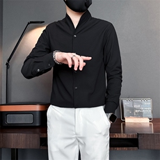店主风立领衬衫男长袖高级感修身英伦社会小伙301C-CS08-P58控78，男装衬衫，星座301C（原B323）