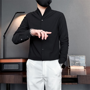 店主风立领衬衫男长袖高级感修身英伦社会小伙301C-CS08-P58控78图片