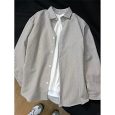 条纹衬衫男款春夏新款美式复古慵懒风休闲高级感潮牌长袖衬衣外套，男装衬衫，星座506A