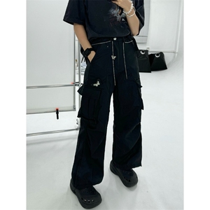 高街腰带蝴蝶工装裤男女宽松休闲直筒阔腿拖地个性裤子MK327P50