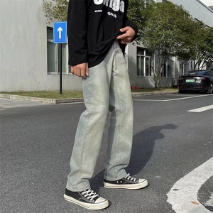 高街新款牛仔裤水洗做旧休闲裤子男直筒长裤高街ins潮N0959-P40图片