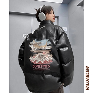 均可提供短视频 高品质港风水彩云PU皮加厚棉衣PM117-p110控148图片