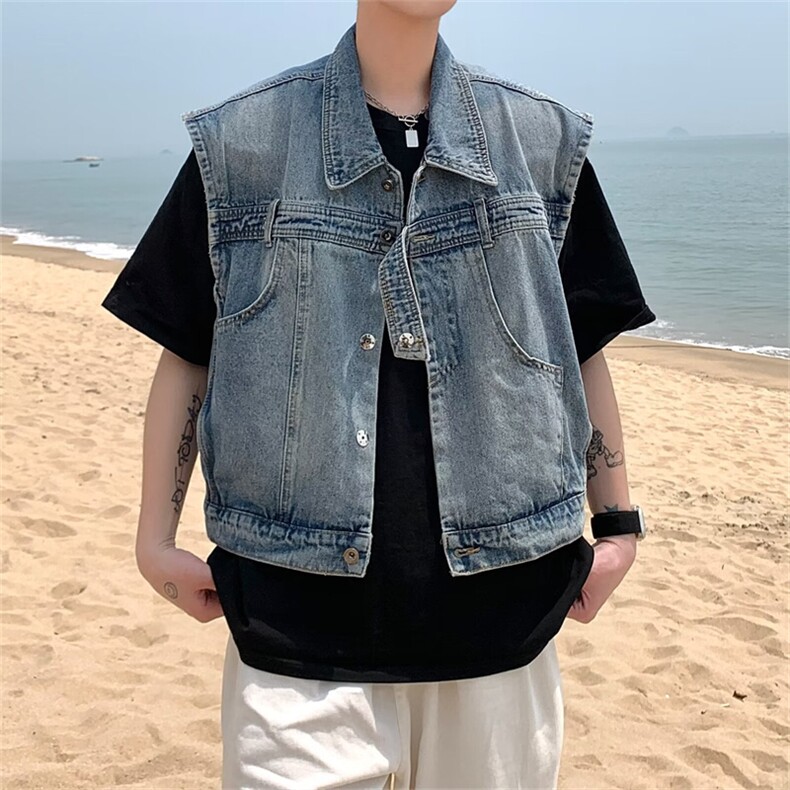 F289-P652024夏季新款牛仔马甲男潮牌宽松无袖坎肩背心现货，男装背心/马甲，星座512-6