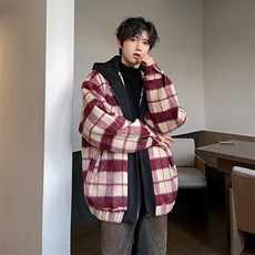 现货经典格子拼色男士毛呢连帽夹克外套A071-JK108-P125，男装夹克，电商A071