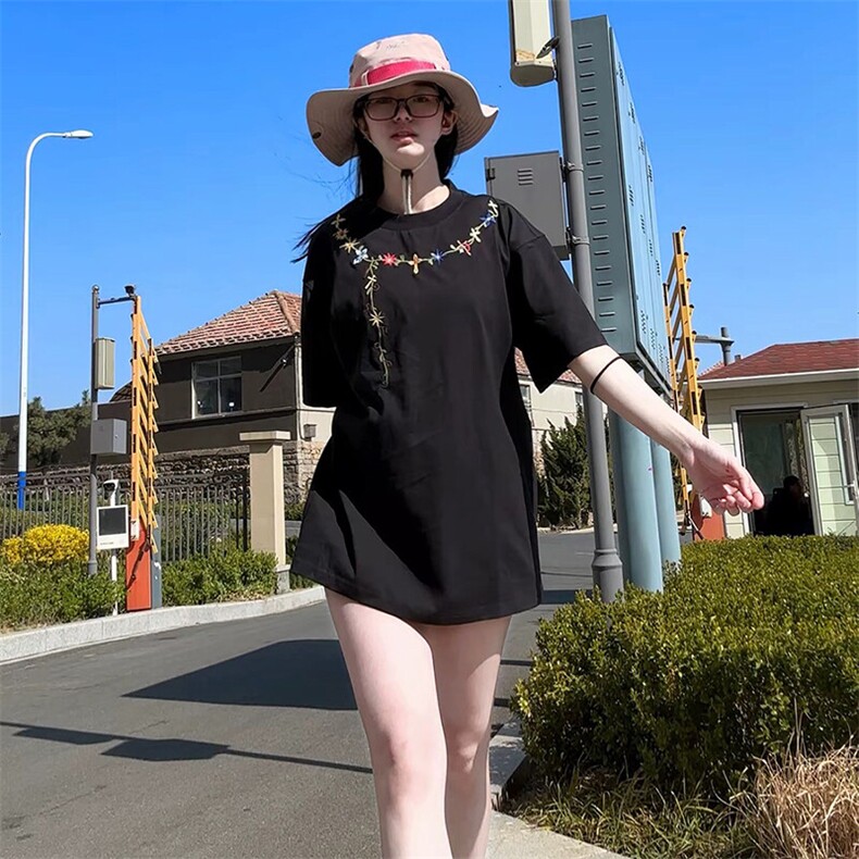 万针全刺绣工艺抖音得物高品质260克重磅纯棉双纱美式高街短袖T恤,男装T恤,电商A486