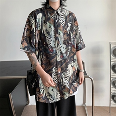 夏季潮牌休闲印花衬衫2024新款夏威夷风短袖衬衫现货W8223-P30，男装衬衫，星座512-4