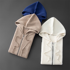 时尚男士羊绒马甲高品质保暖带帽开衫简约百搭商务休闲毛衣，男装羊绒套衫，台绒羊绒