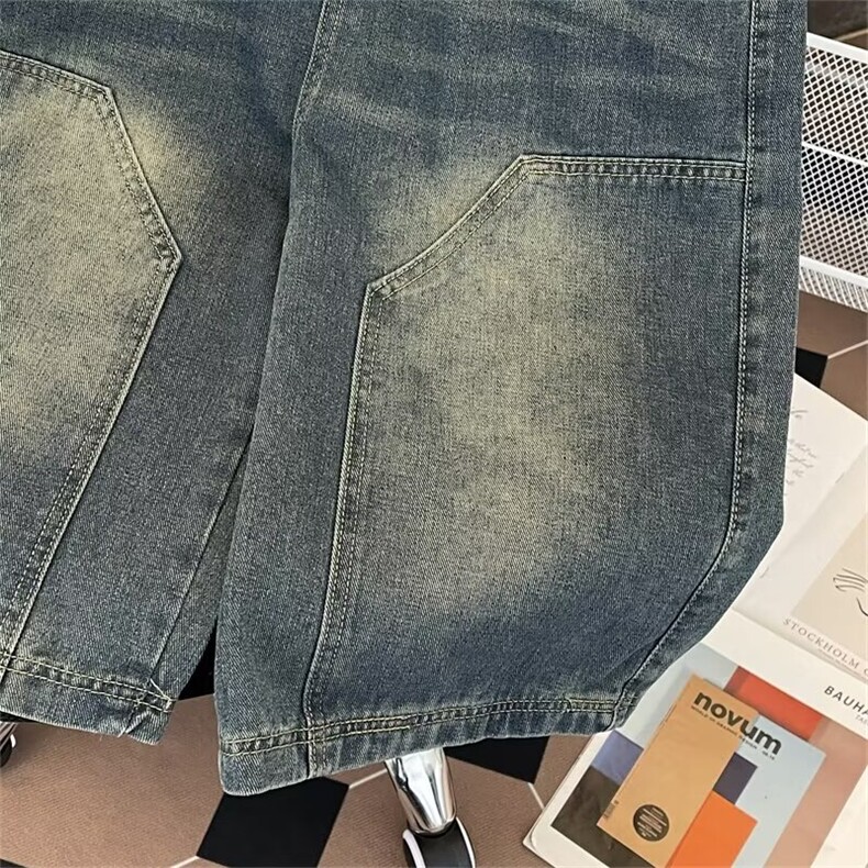 街头美式复古水洗做旧牛仔短裤男潮流宽松直筒五分裤~DK563,男装牛仔裤,星座601-2