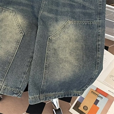 街头美式复古水洗做旧牛仔短裤男潮流宽松直筒五分裤~DK563，男装牛仔裤，星座601-2