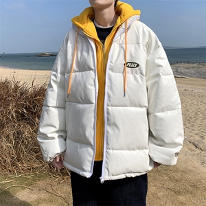 pu皮棉服外套男韩版潮流秋冬季加厚假两件棉衣面包服A  W2290-P95图片