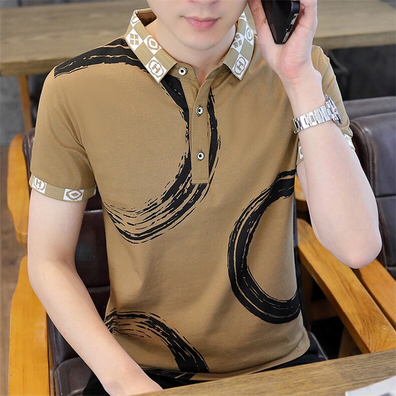 2023夏季新款短袖T恤时尚男韩版修身短袖翻领半袖POLO衫T3257-P33，男装Polo衫，星座1402-1