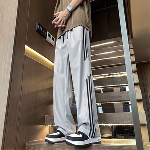 夏季新款宽松速干直筒休闲裤条纹垂感冰丝长裤男现货 K8093-P36图片