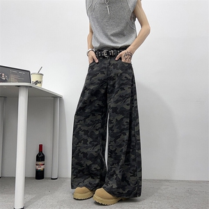 美式高街迷彩工装牛仔裤男新款高腰显瘦垂感直筒裤HG86 P43图片