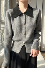 秋季法式娃娃领羊毛针织开衫女POLO领毛衣外套加厚上衣，女装针织衫/毛衣，佳绒包芯纱店