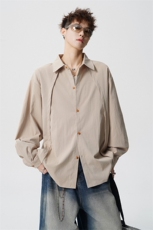 CS1159-特P33控58秋季潮流大码拼接高级感痞帅衬衫宽松外套男，男装衬衫，电商A059