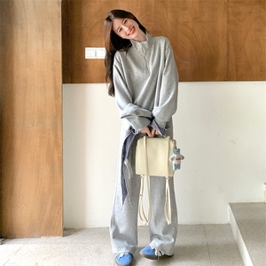可拆卸连帽卫衣套装女2025春秋新款韩系小个子格子拼接卫裤两件套图片