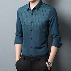 秋季长袖衬衫男士中年商务商务印花衬衣全男装新款宽松免烫爸爸装，男装衬衫，电商B212（原钱塘6029）