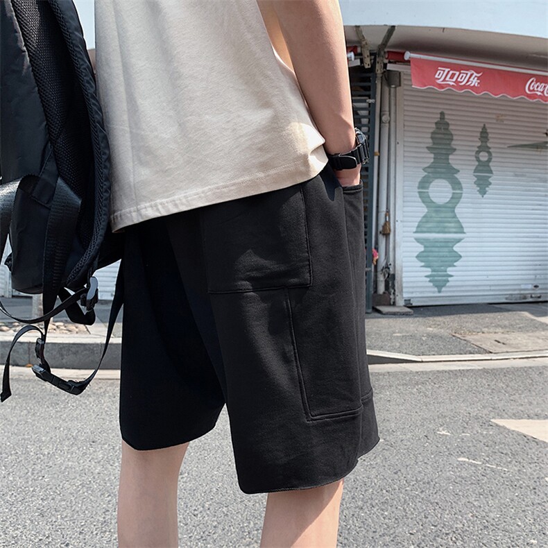 INS夏季简约纯色分割五分裤运动直筒小清新休闲短裤子男装,男装休闲裤,电商A102B
