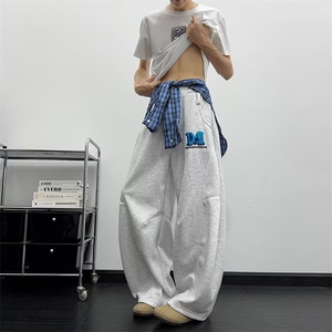拼接格子裙摆结构设计卫裤男女美式慵懒风拖地伞兵裤潮K6658-P50图片
