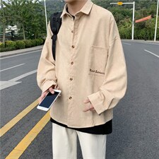 日系ins港风灯芯绒衬衫男韩版潮流帅气宽松长袖上衣秋W1123-P36，男装衬衫，星座512-4