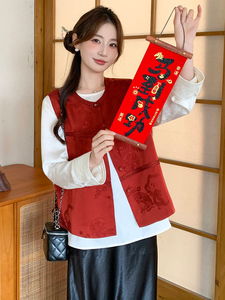 2026年春季新中式g风提花洋气百搭无袖马甲图片