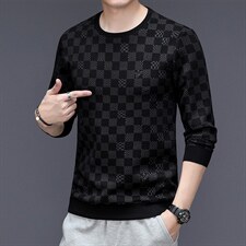 男士时尚休闲圆领卫衣2023秋季新款中青年长袖薄款印花上衣男，男装卫衣，电商B212（原钱塘6029）