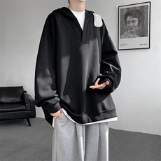 8XL-M叠穿假两件卫衣重磅连帽V领拼接套头衫宽松大码外套WY006P65，女装短外套，电商B312