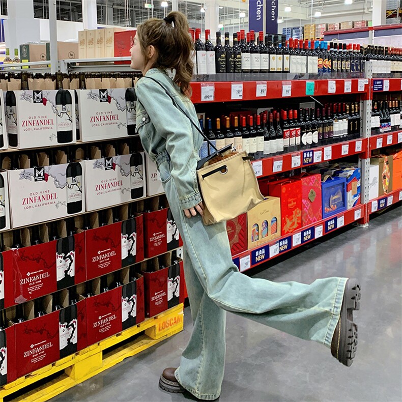 （新款现货）2026春装时尚休闲复古色立领拉链工装阔腿牛仔连体裤,女装连体裤,印象茜