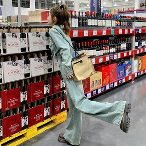 （新款现货）2026春装时尚休闲复古色立领拉链工装阔腿牛仔连体裤图片