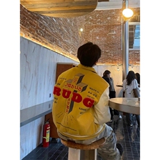 杨博文同款翻领棒球服男春季美式复古网红潮拼接撞色工装夹克，男装夹克，星座506A