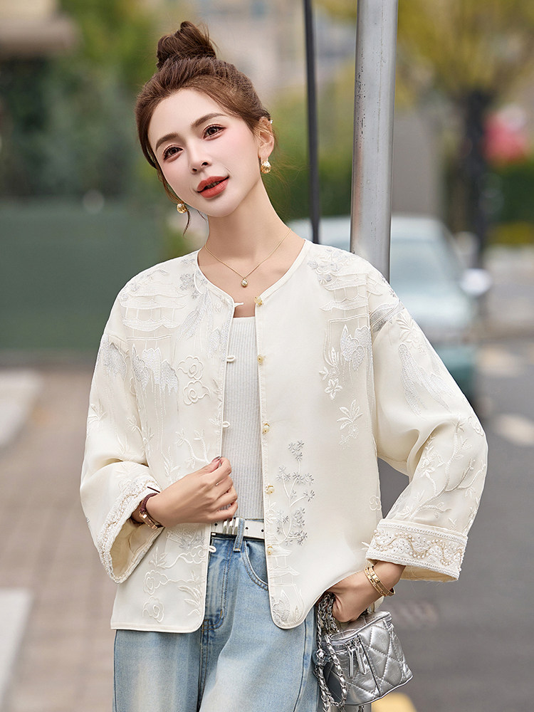 现货小香风刺绣薄款外套女2026春夏新款气质新中式上衣,女装短外套,依如秀(原杭风阁)
