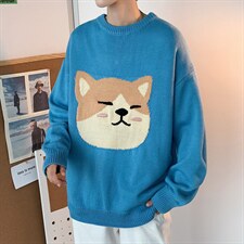 2023秋冬新款小猫图案港风男士毛衣中性针织衫毛线M301P75，男装针织衫/毛衣，电商B220