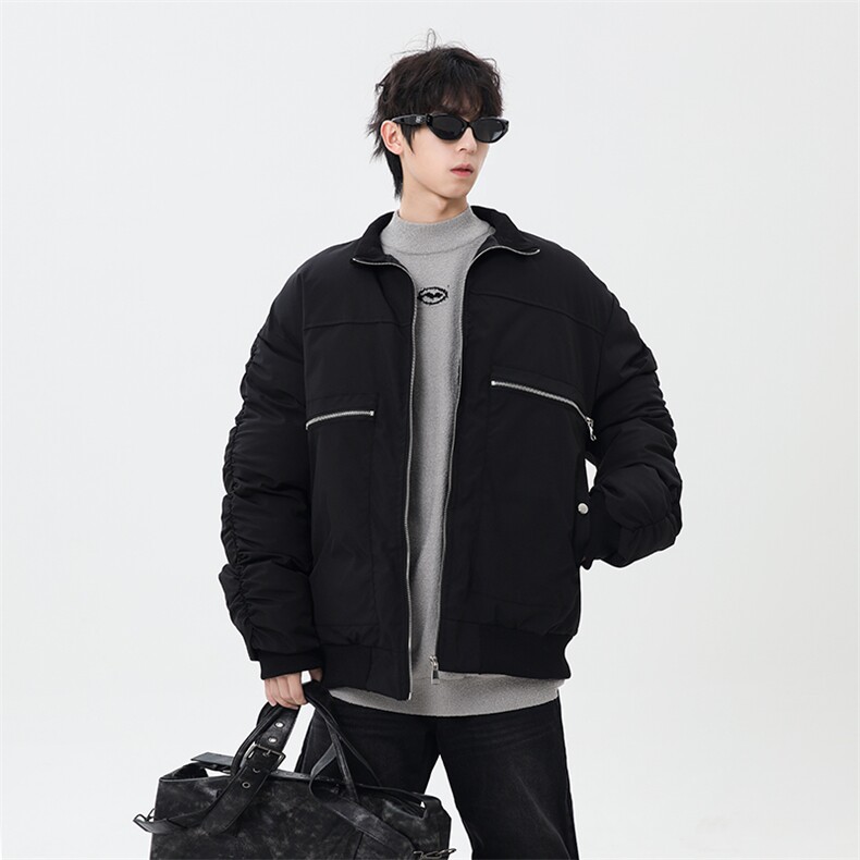 秋冬新款港风复古拉链设计立领保暖棉服男XZ213-MF01-P148控168,男装棉衣,星座213
