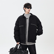 秋冬新款港风复古拉链设计立领保暖棉服男XZ213-MF01-P148控168，男装棉衣，星座213