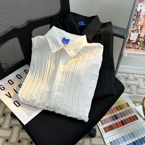 高品质夏款男冰丝百褶皱衬衫宽松休闲长袖衬衫CS521 P35图片