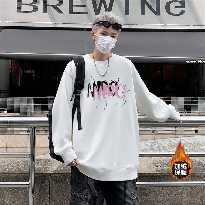 E34P38加绒圆领卫衣男创意字母卫衣男内搭无帽卫衣校服内搭,男装卫衣,星座512-6