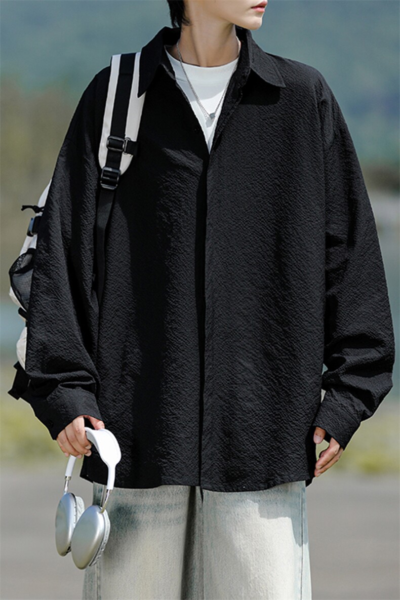 8XL-M泡泡纱盐缩肌理长袖衬衫男春季冰丝外套防晒衬衣CS29007P40,男装防晒衣,电商B312