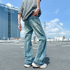 痕牛仔裤男cleanfit美式街头潮牌直筒宽松垂感微喇长裤RK3039-P47，男装牛仔裤，星座412-1