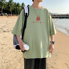 T3301P25樂字印花T恤男士男士港风T恤落肩款宽松T恤克莱因蓝男T，男装T恤，星座510A-1