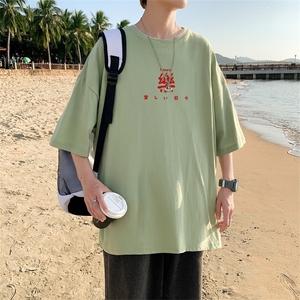 T3301P25樂字印花T恤男士男士港风T恤落肩款宽松T恤克莱因蓝男T图片