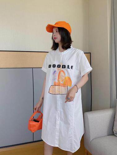 爱美欧夏季新款印花衬衫连衣裙，女装衬衫，爱美欧