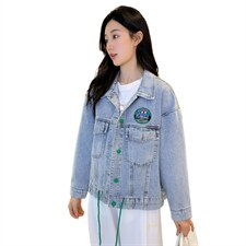绿色牛仔短外套女港风设计感廓形时髦夹克时尚韩版小清新上衣，女装短外套，梦懿尔