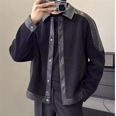 男士夹克冬季软PU皮拼接灯芯绒韩版时尚百搭外穿外套W6880-P59，男装夹克，星座412-3
