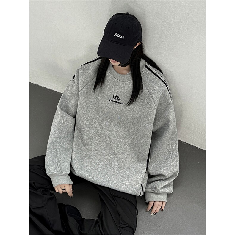 秋装新品美式三条杆织带重磅情侣卫衣外套上衣男女G1090P48,女装短外套,电商A339