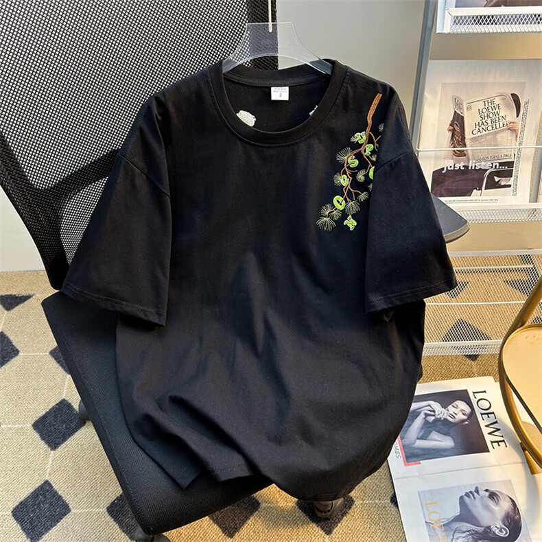 夏季新款圆领刺绣印花短袖T恤潮流宽松休闲百搭上衣,男装T恤,星座410-7