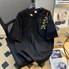 夏季新款圆领刺绣印花短袖T恤潮流宽松休闲百搭上衣，男装T恤，星座410-7
