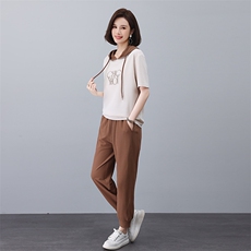 休闲运动套装女夏装2025夏季新款跑步服小个子妈妈洋气时尚两件套，女装套装/套裙，依倍林