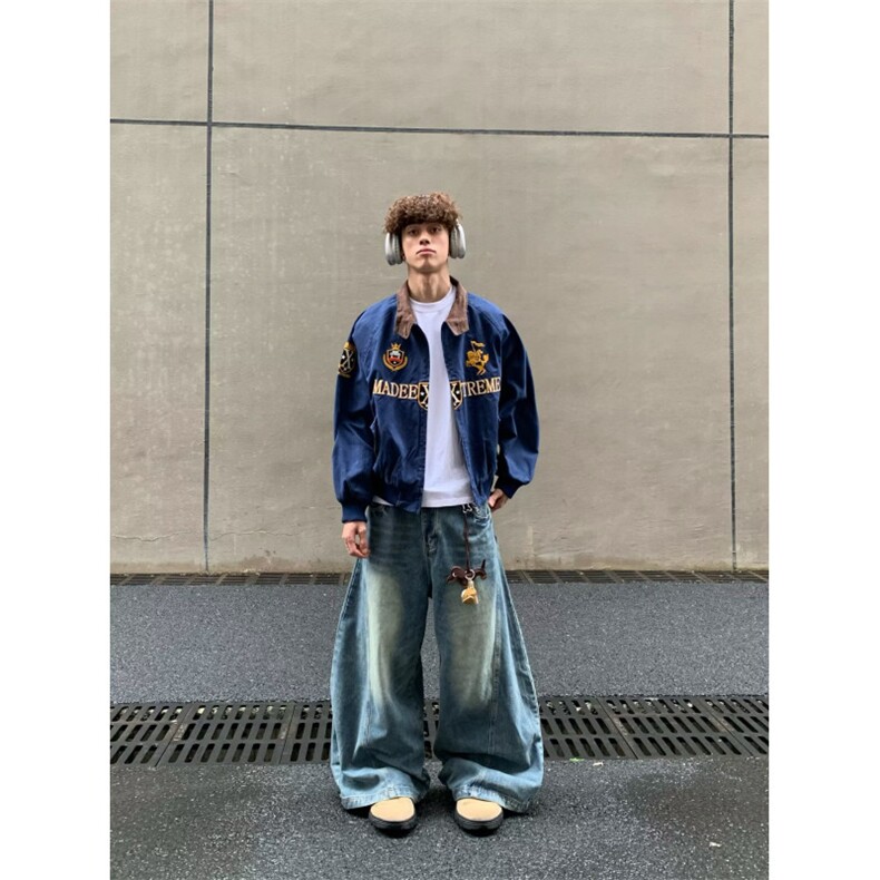 大码徽章刺绣哈林顿夹克男潮牌街头cleanfit美式复古飞行工装外套,男装夹克,四季星座505