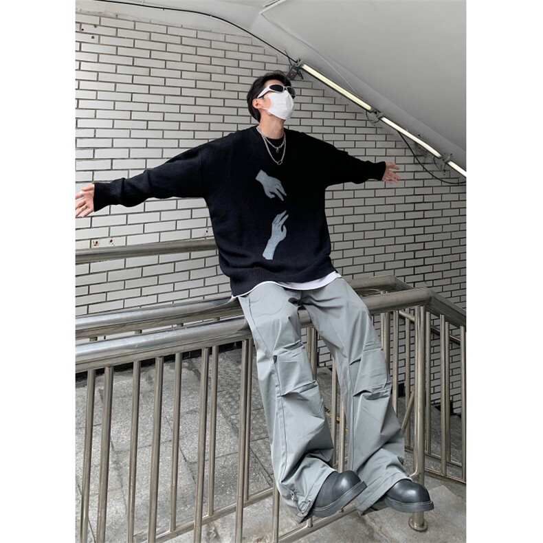 美式复古朋克摇滚印花圆领毛衣男秋冬款高街针织衫情侣潮MY49p60,男装针织衫/毛衣,电商D256-3(原A064-3)